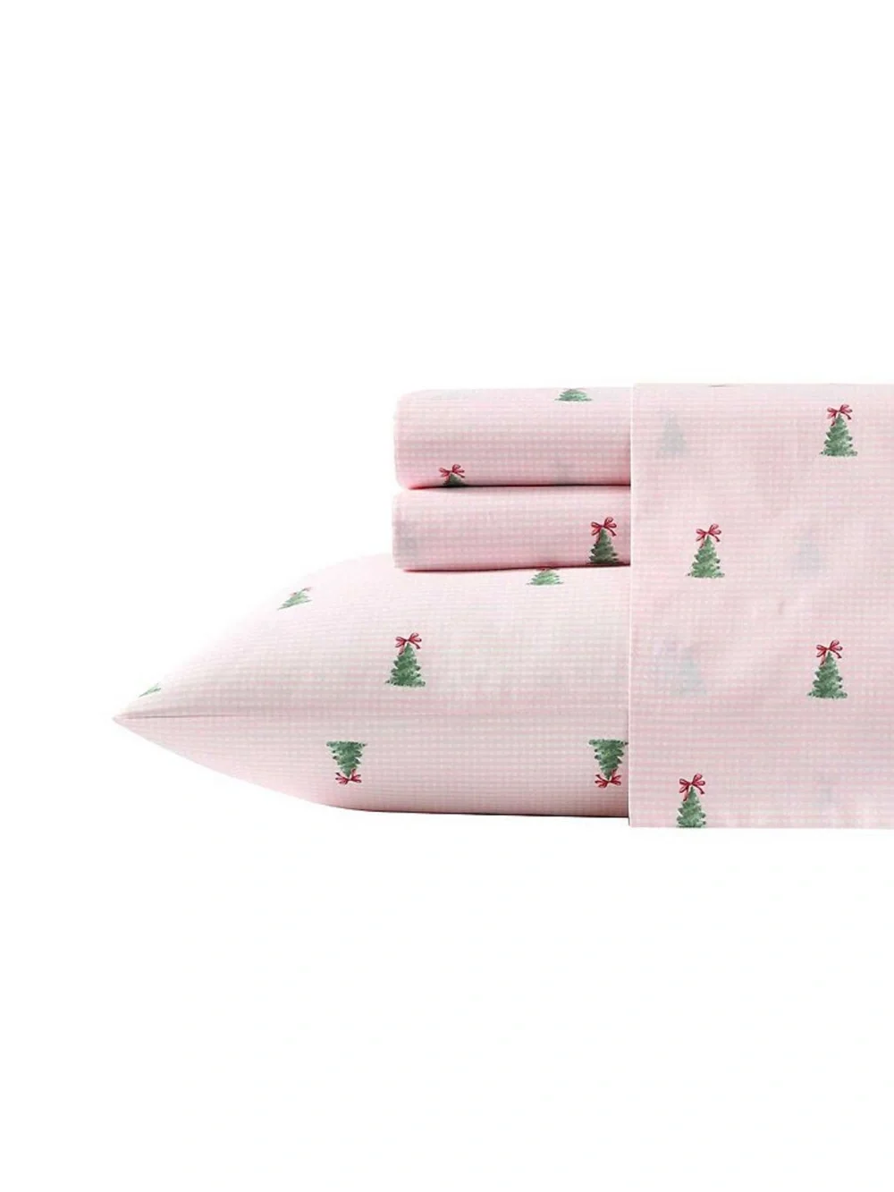 NEW Laura Ashley Pink Holiday Tree Print 4 PIECE FULL Sheet Set